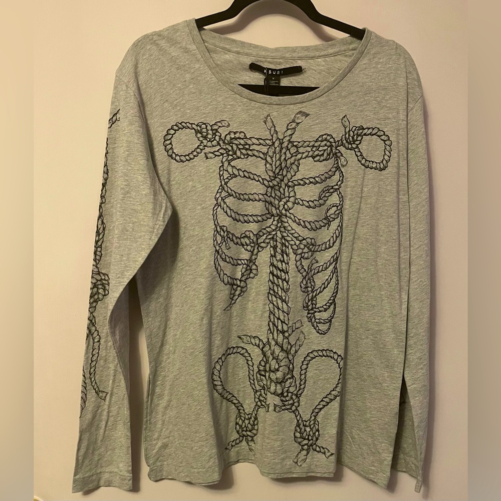 Ksubi - Long Sleeve Rope Skeleton Tee in Grey Marle | NWT - Medium - Rare
